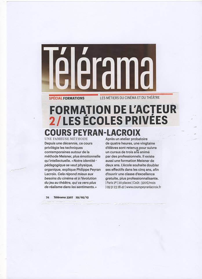 un nouveau rdv dans Telerama pour le cours Peyran Lacroix