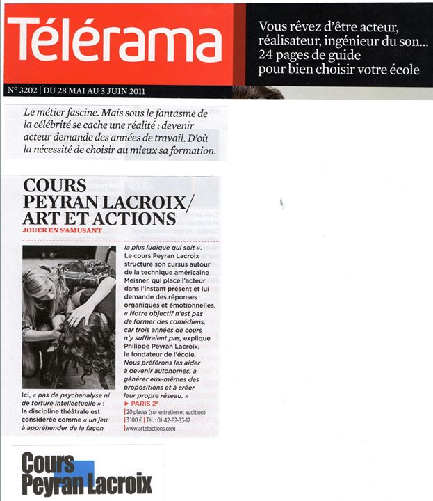 Un nouvel article de Telerama consacré au Cours Peyran Lacroix